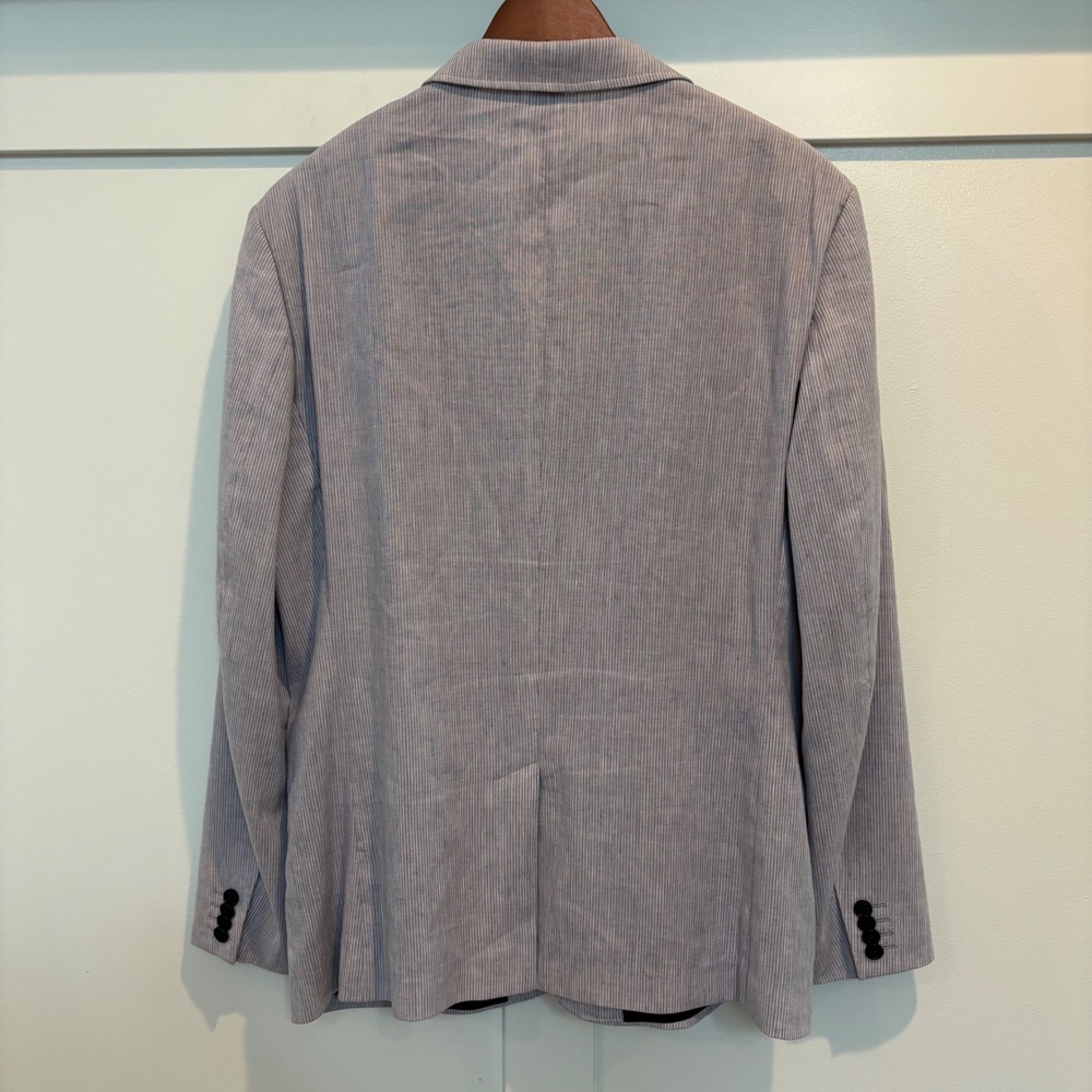 Linen Blend Blazer 44R Blue Striped Slim Fit Casual Jacket Express Lightweight - Picture 10 of 15
